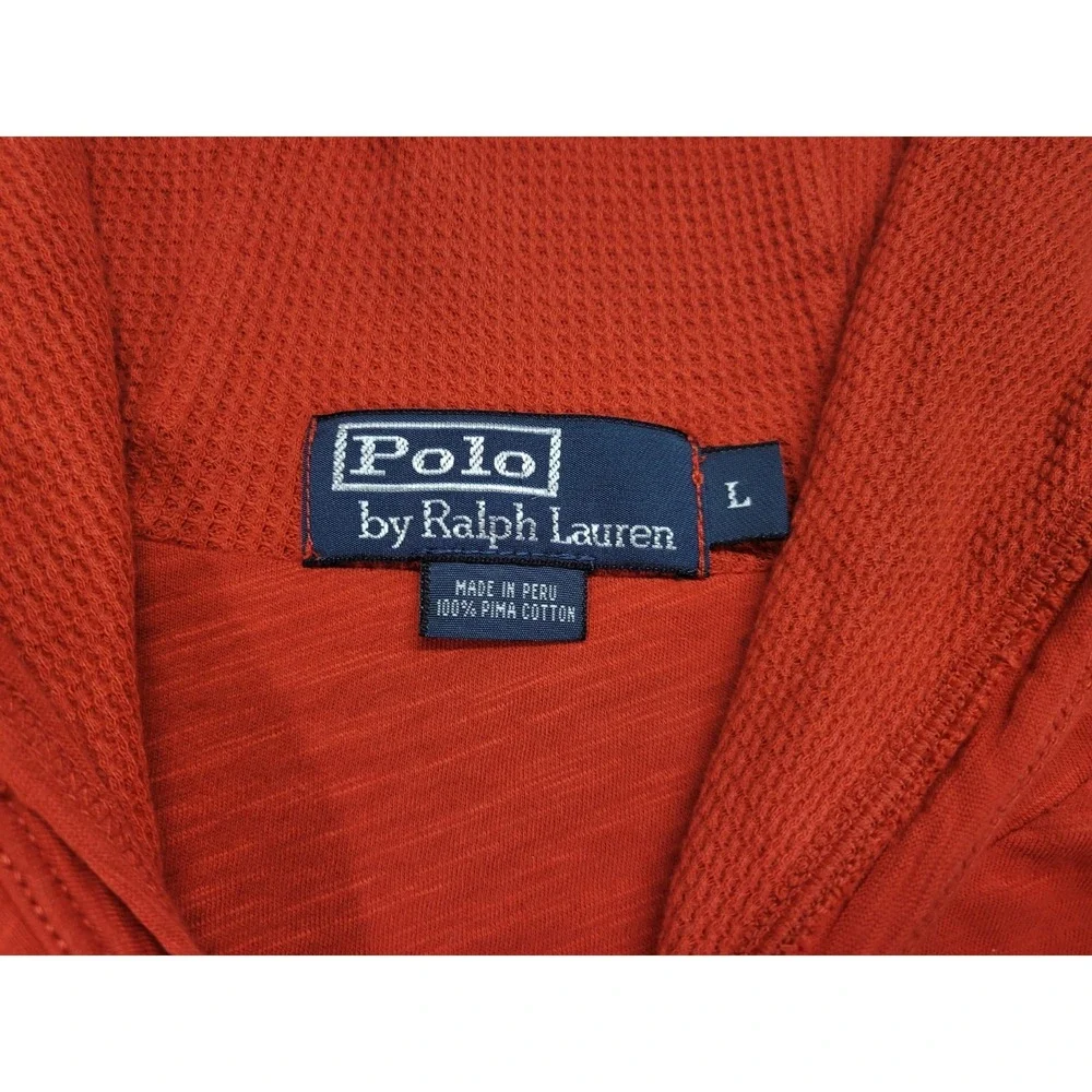 Polo Ralph‎ Lauren Shirt Mens Large Red Henley Hoodie Pullover Double Layer Pima